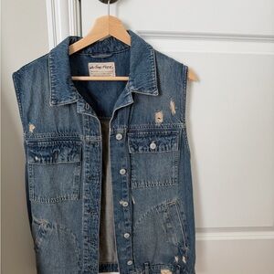 Free people Sleeveless Distressed Denim Vest - Blue